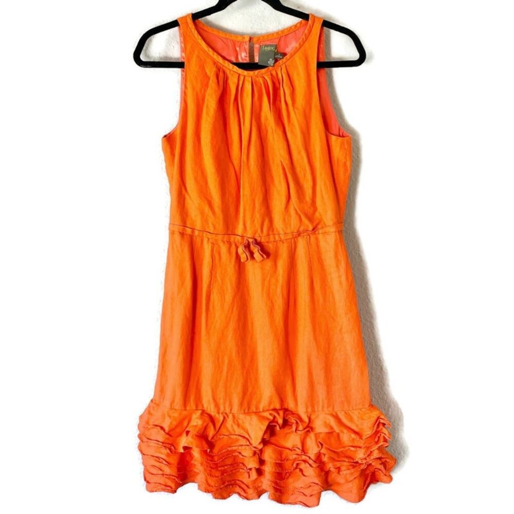Taylor Orange Linen Ruffled Hem Sheath Dress Size 6